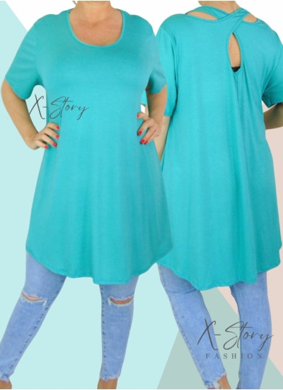 Hátán pántos , "A" vonalú tunika (türkiz)