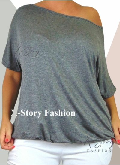 Gumis aljú , ejtett vállú felső (sötétszürke)