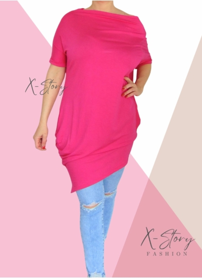 Ejtett vállú rövidujjas zsákruha (babarózsaszín)