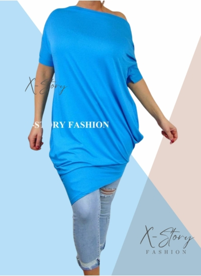 Ejtett vállú rövidujjas zsákruha (babakék)