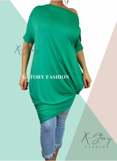 Ejtett vállú rövidujjas zsákruha (fűzöld)