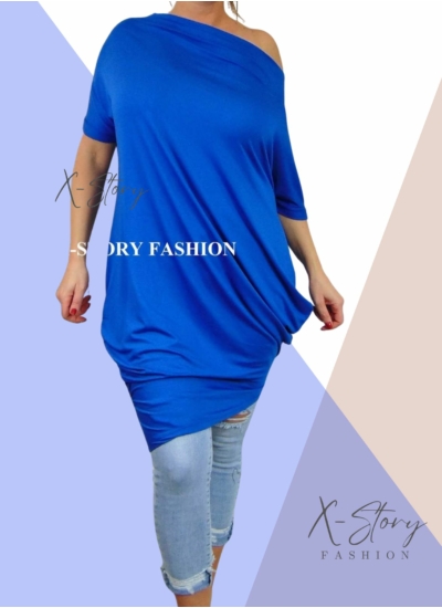 Ejtett vállú rövidujjas zsákruha (királykék)