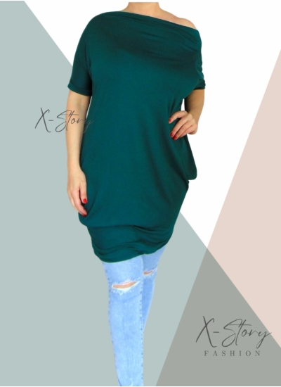 Ejtett vállú rövidujjas zsákruha (méregzöld)