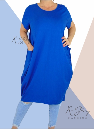 Extra nagyzsebes,hagymafazonú pamut ruha (királykék)