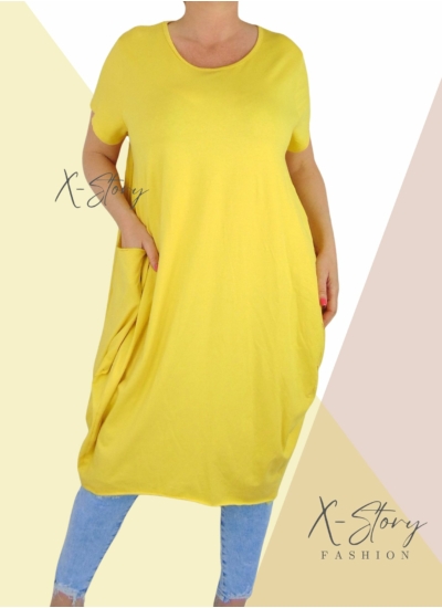 Extra nagyzsebes,hagymafazonú pamut ruha (sárga)