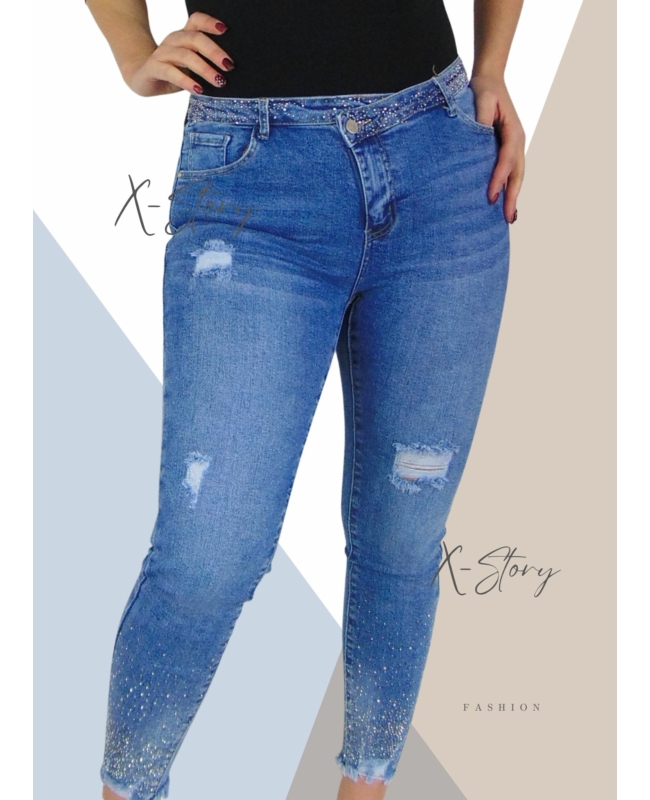 Strasszkövekkel díszített farmernadrág (PLUS SIZE méretek)