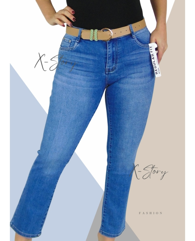 Egyenes szárú farmernadrág, övvel (PLUS SIZE méretek)