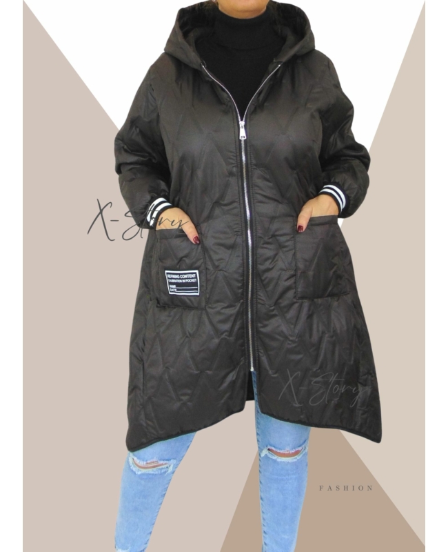 Extra méretű, kapucnis, steppelt kabát (csoki)