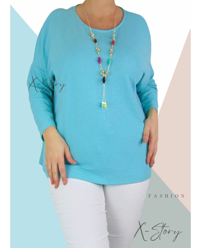 Laza fazonú, cérnakötött felső, nyaklánccal (menta)