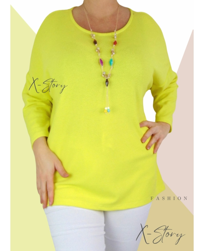 Laza fazonú, cérnakötött felső, nyaklánccal (sárga)