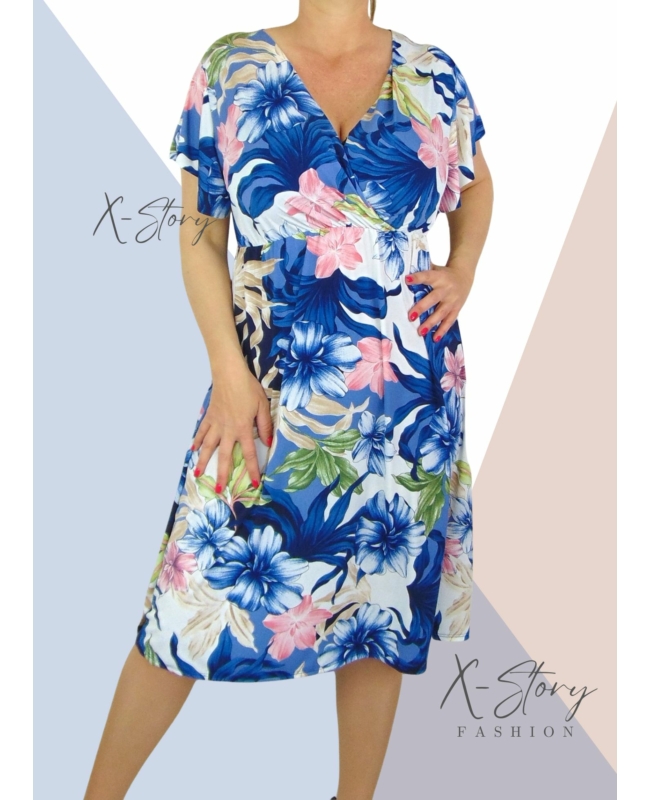 Mellnél átlapolt, gumisderekú ruha