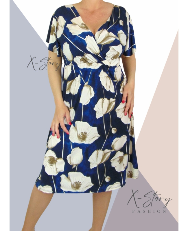 Mellnél átlapolt, gumisderekú ruha