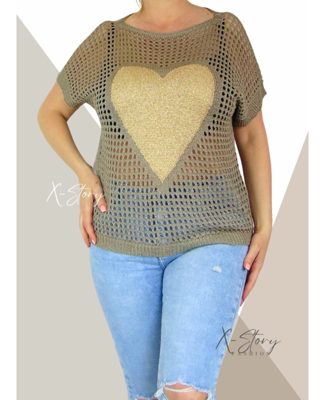 Horgolt, szivecskés felső (homok)