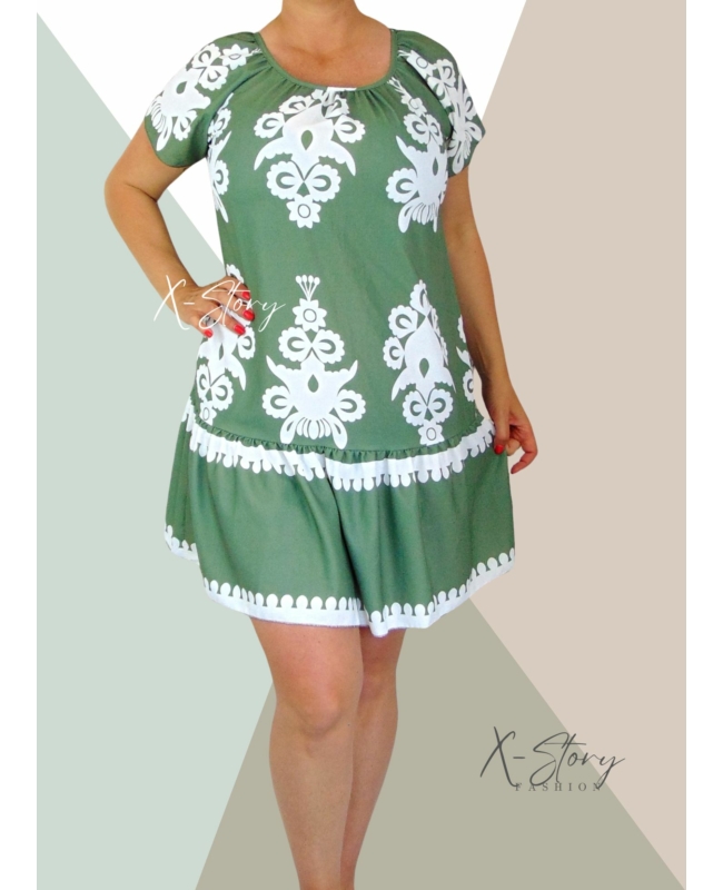 Fodros aljú mintás ruha (khaki)
