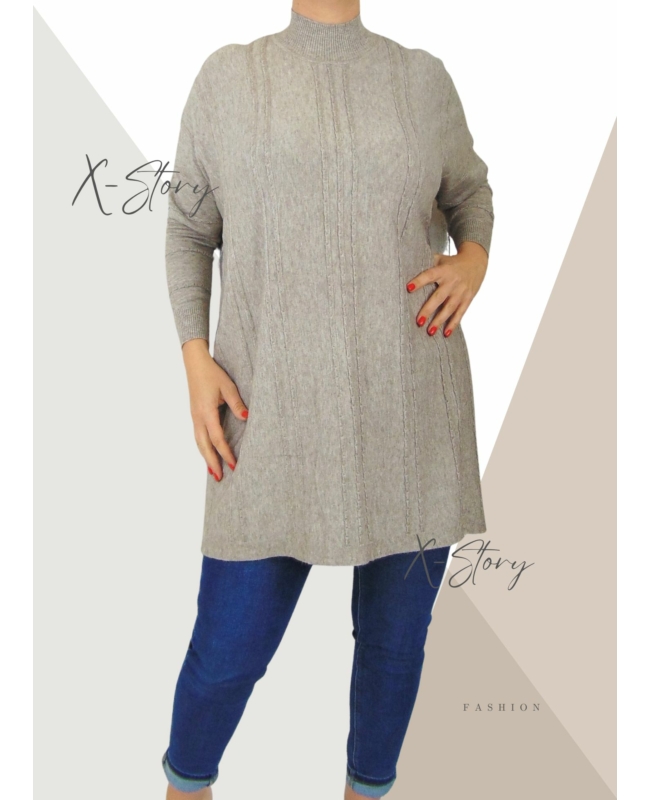 Bő fazonú, kötött anyagú pulóver (bézs)