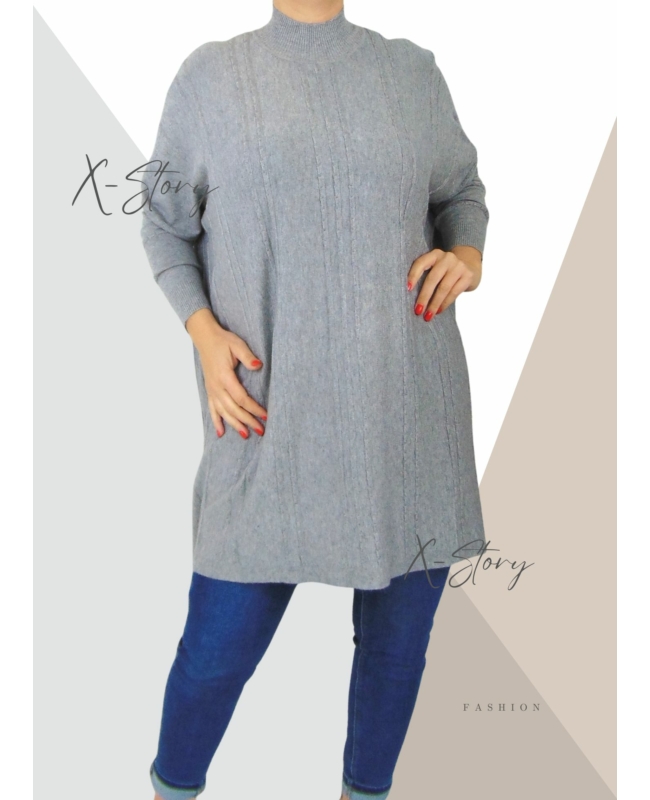 Bő fazonú, kötött anyagú pulóver (szürke)