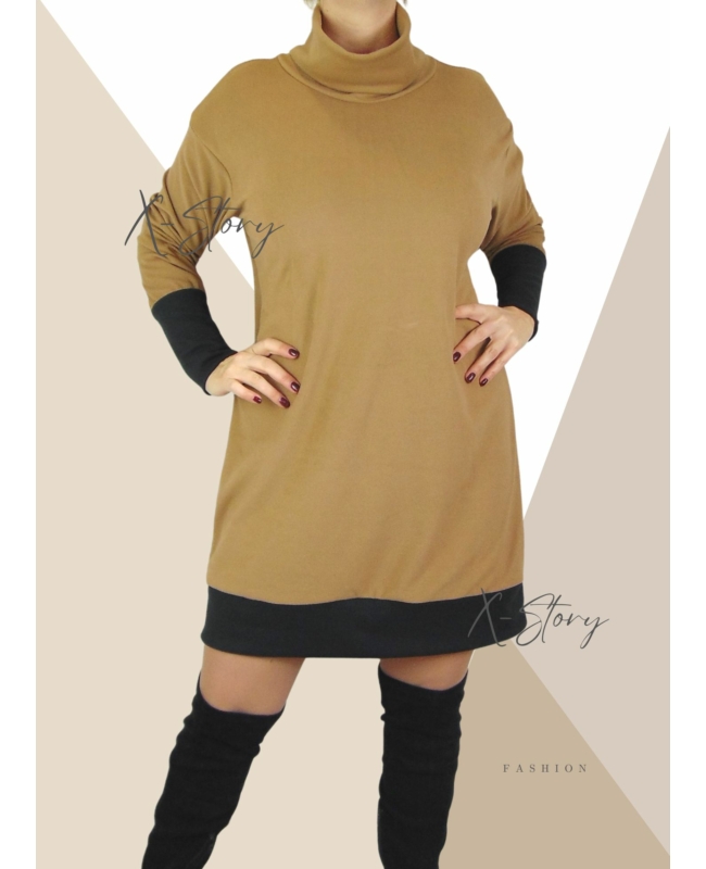 Polár anyagú,  ujján szűkített pulcsitunika (világosbarna)