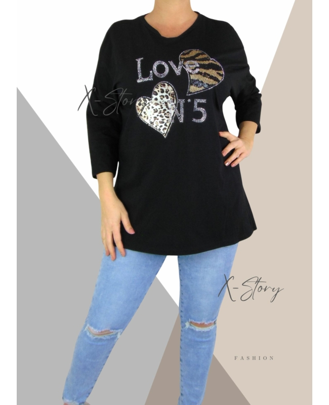 Kövekkel díszített, laza fazonú felső (fekete)