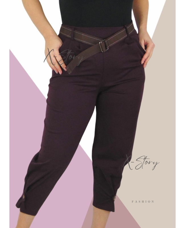 Lábszárán gombos, sztreccsnadrággal övvel (bíborlila)