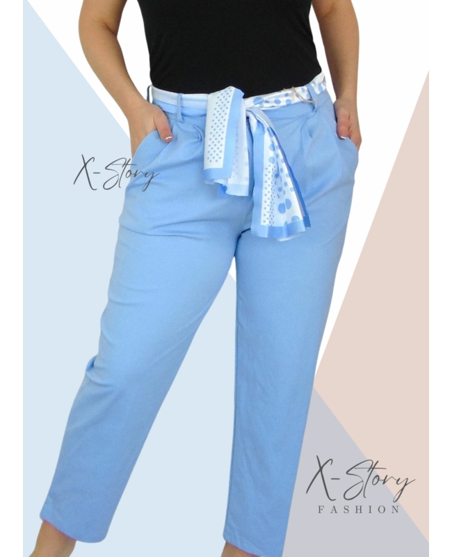 Egyenes szárú nadrág, selyem övvel (világoskék)