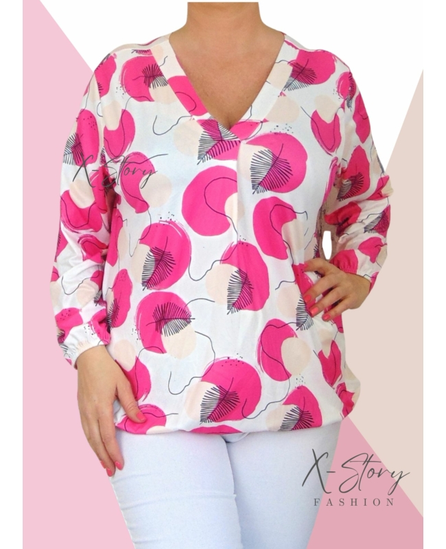 "V" dekoltál, gumis aljú, mintás felső