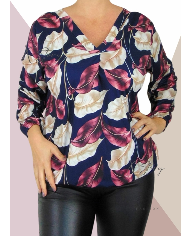 "V" dekoltál, gumis aljú, mintás felső