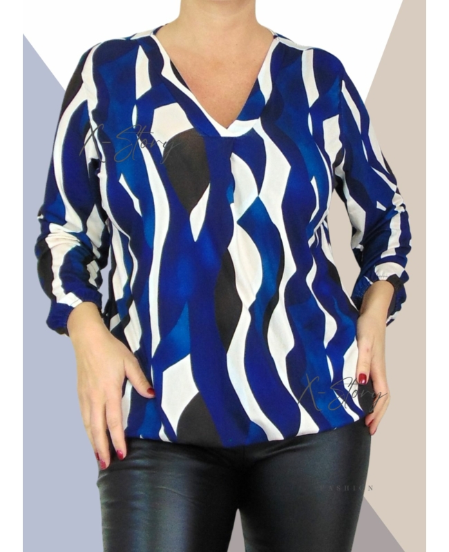 "V" dekoltál, gumis aljú, mintás felső