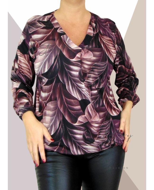 "V" dekoltál, gumis aljú, mintás felső