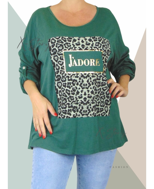 Felgombolható ujjú pamut felső (méregzöld)