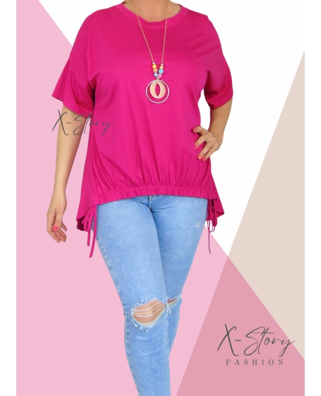 Elöl gumírozott , laza fazonú felső, nyaklánccal (pink)