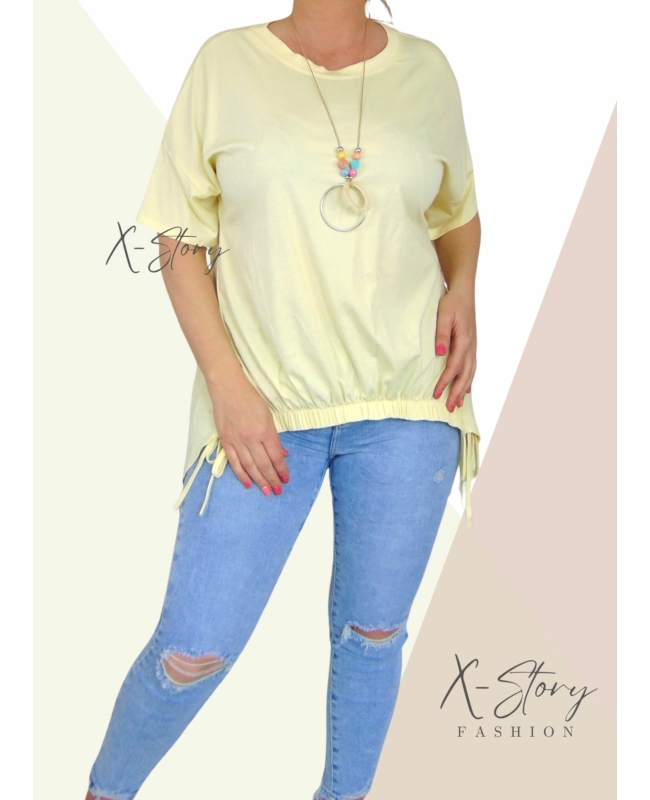 Elöl gumírozott , laza fazonú felső, nyaklánccal (sárga)