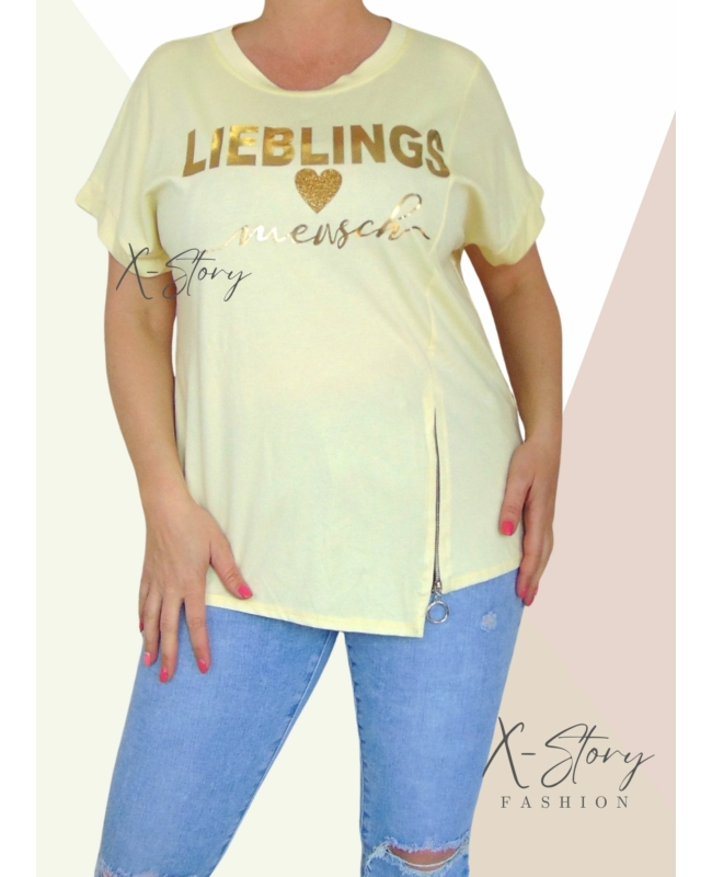 Elöl cipzár díszes, arany feliratos felső (sárga)