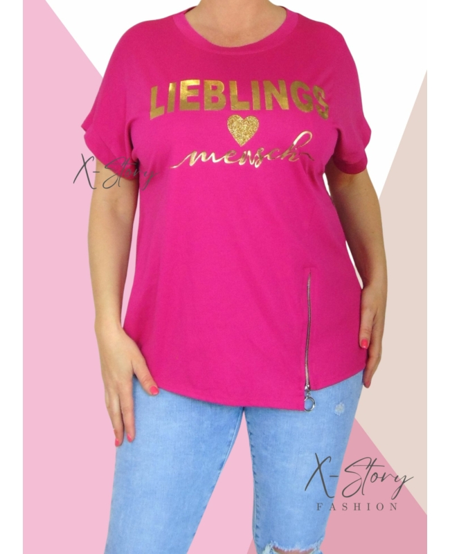 Elöl cipzár díszes, arany feliratos felső (pink)