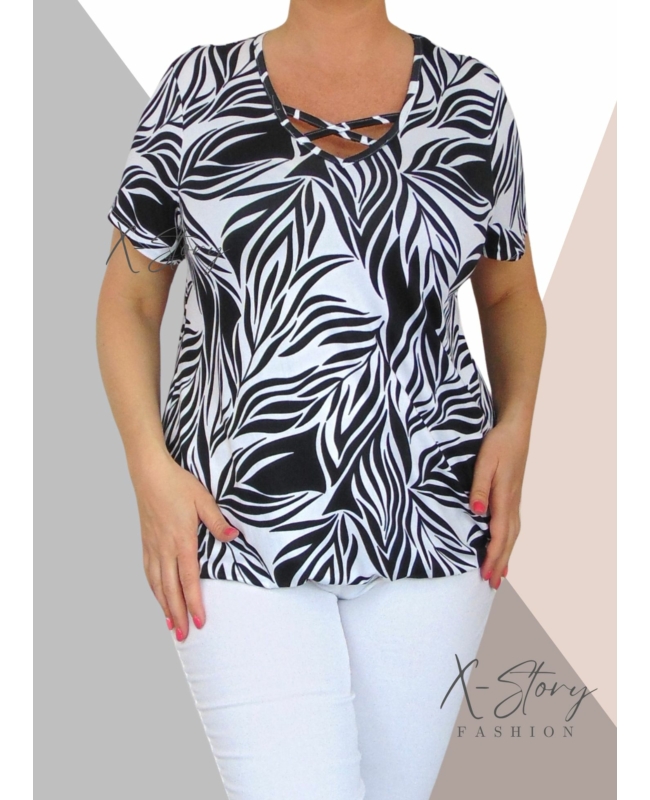 Mellnél pántos,  gumis aljú, mintás felső