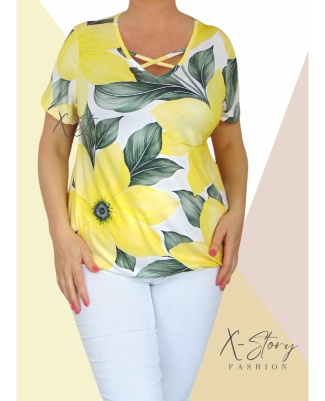 Mellnél pántos,  gumis aljú, mintás felső