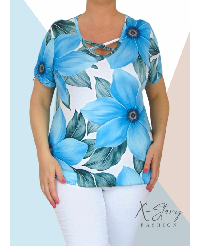 Mellnél pántos,  gumis aljú, mintás felső