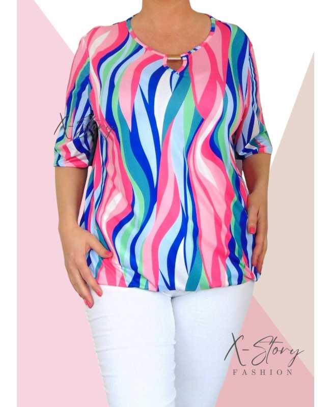 Mellnél kivágott, fémbilétás  gumis aljú, mintás felső