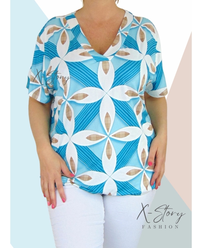 Nagyméretű "V" dekoltál, gumis aljú, mintás felső