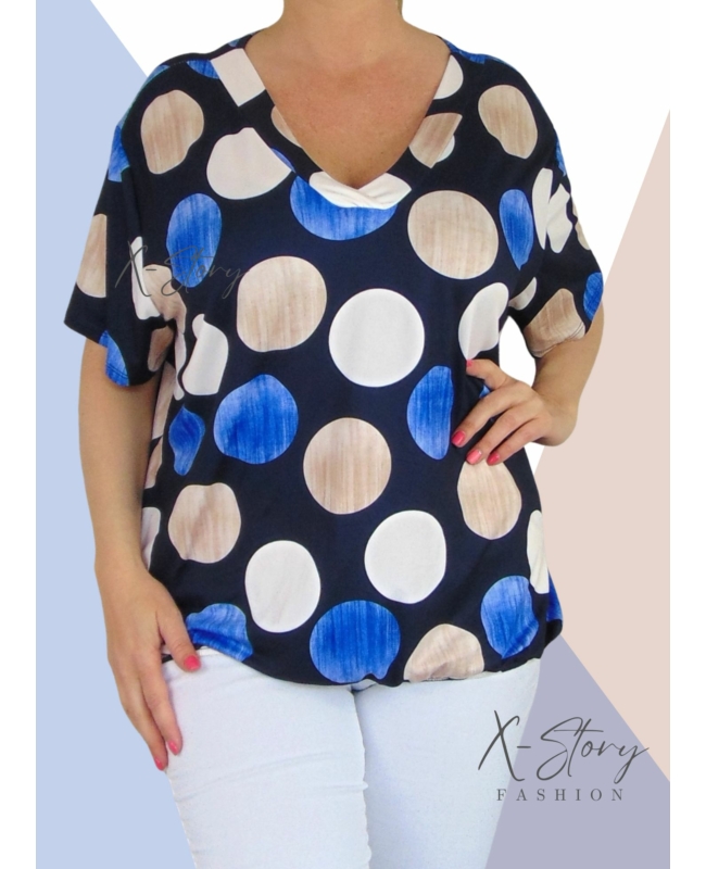 Nagyméretű "V" dekoltál, gumis aljú, mintás felső