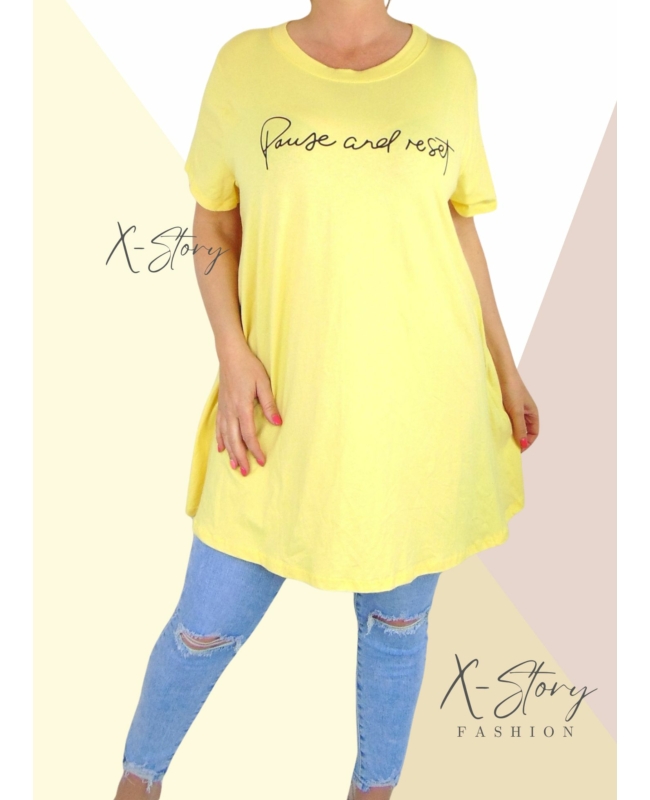 "A" vonalú, mellnél feliratos pamut felső/tunika (sárga