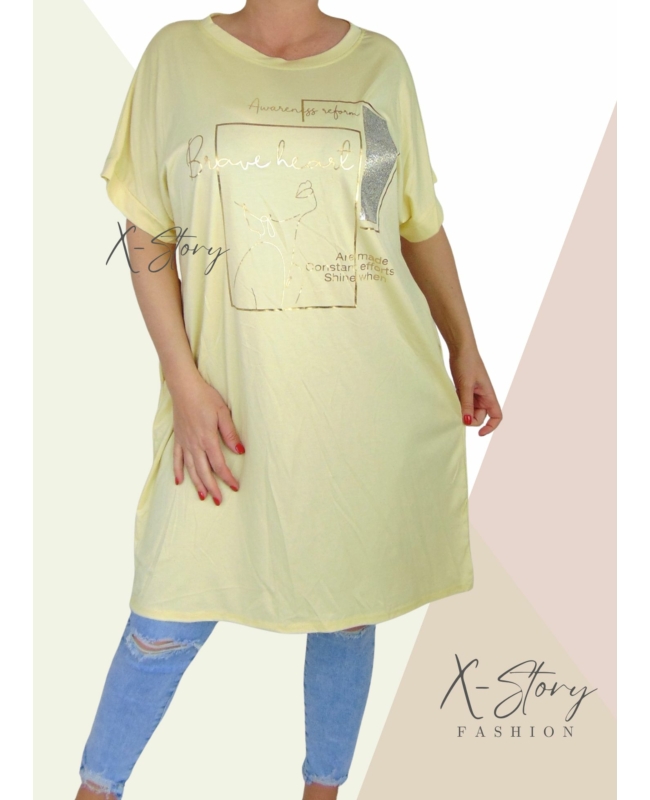 Zsebes, laza fazonú tunika, flitterekkel díszítve (sárga)