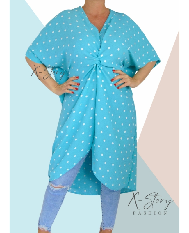 Bő fazonú, mellnél csavart, pöttyös tunika/ruha (menta)