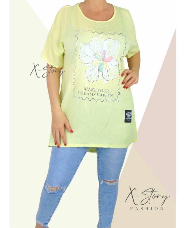 Gyűrt anyagú, virágdíszes tunika (sárga)