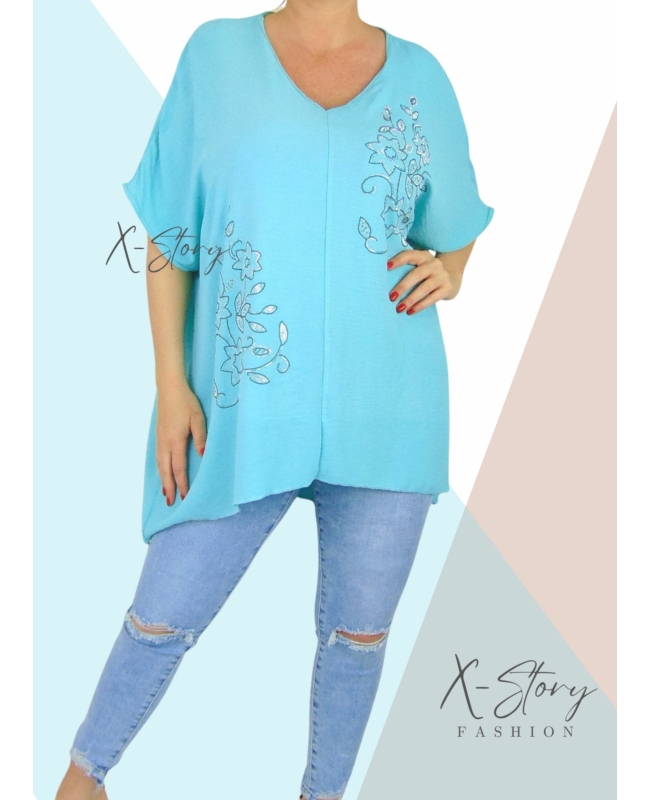 Strasszkövekkel díszített, bő fazonú blúz (menta)