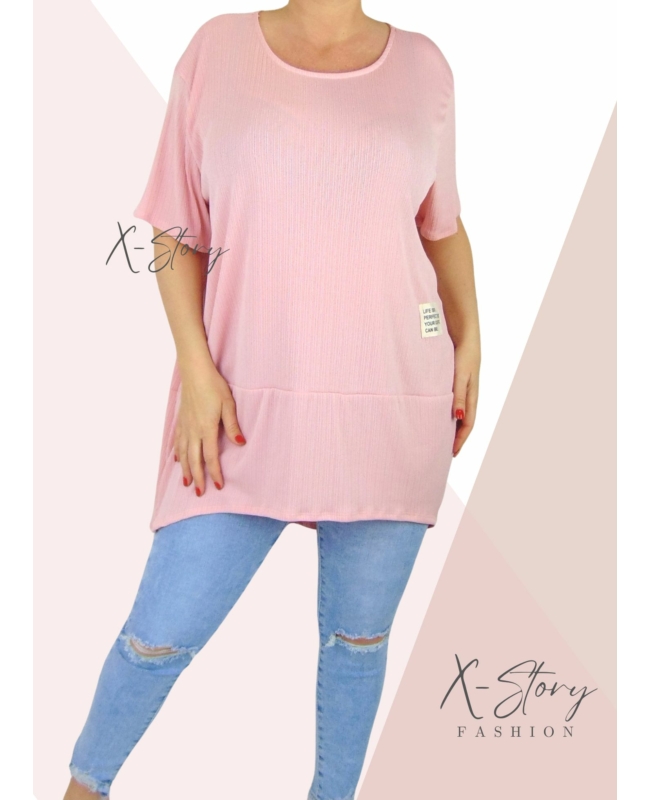 Anyagában csíkos, bő fazonú tunika (babarózsaszín)