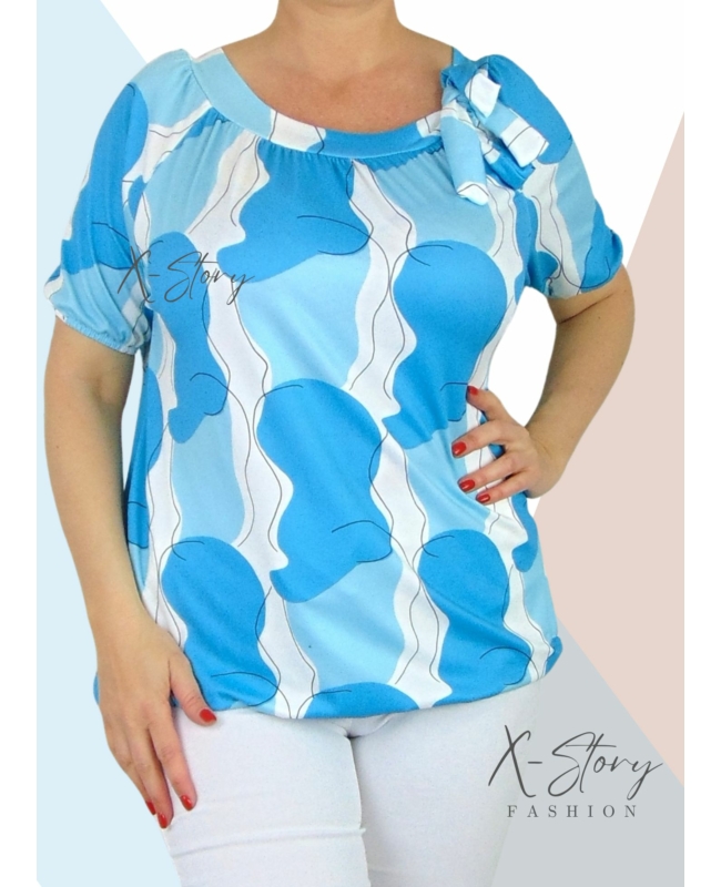 Nyaknál masni, mintás gumis aljú felső