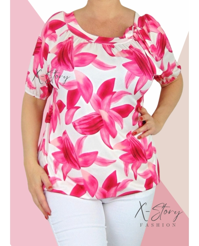 Nyaknál masni, mintás gumis aljú felső