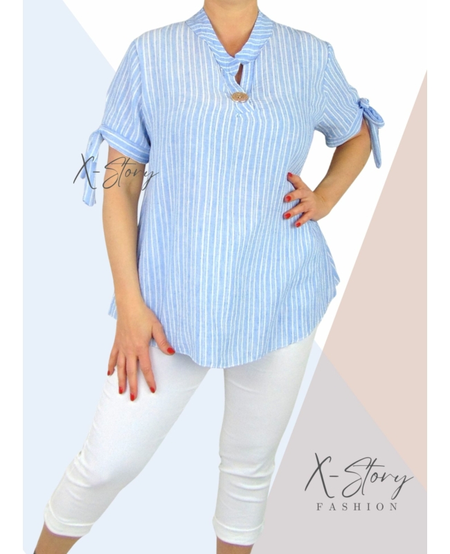 Karján masnis, csíkos, gézvászon ing (világoskék)