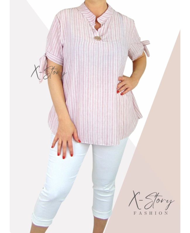 Karján masnis, csíkos, gézvászon ing (púder)