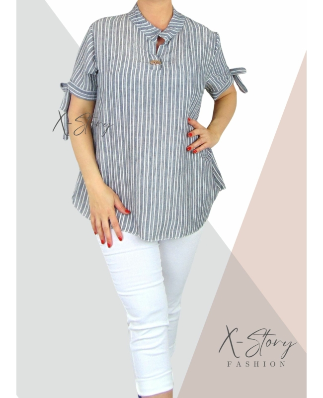 Karján masnis, csíkos, gézvászon ing (szürke)